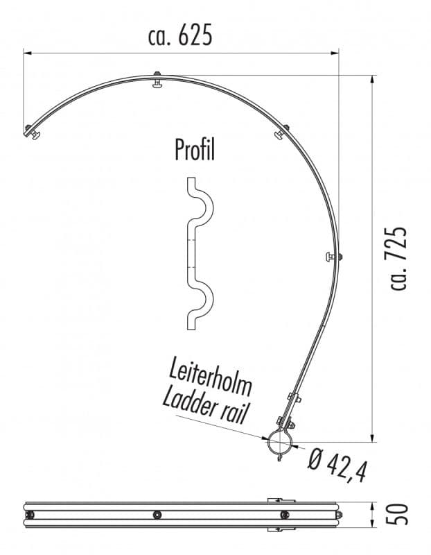 Дуга защиты 3/4 Hailo для поручня Ø 42,4 мм (нержавеющая сталь 1.4301/AISI 304)