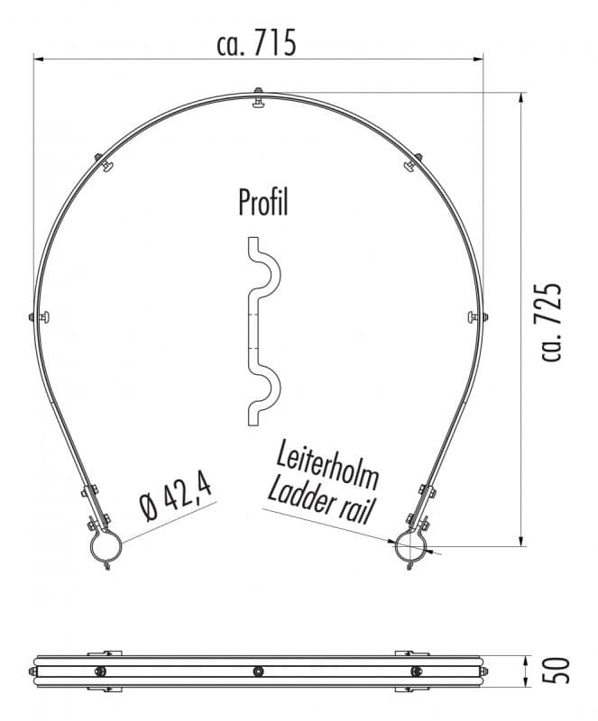 Дуга защиты Hailo для поручня Ø 42,4 мм (оцинкованная сталь 1.0037/ASTM A36)