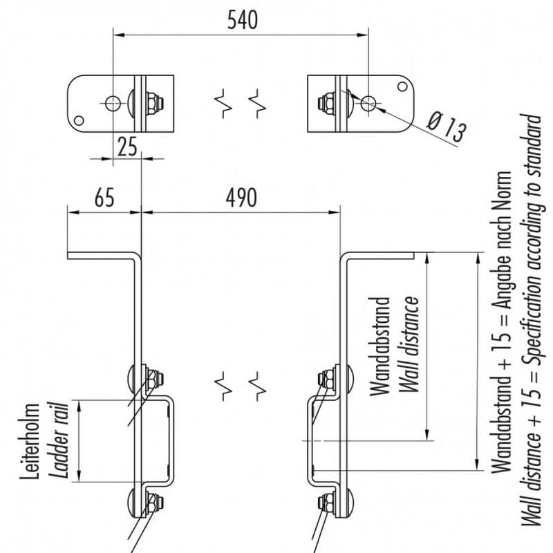 Настенный кронштейн крепления Hailo 185 мм, для стоек 72х25 мм (горячеоцинк. сталь 1.0037/ASTM A36)