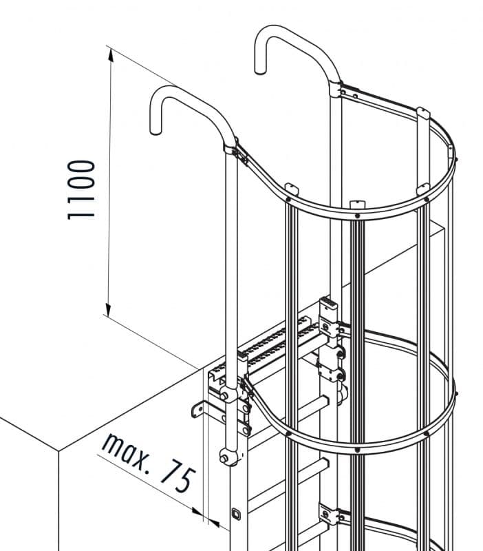 Стационарная лестница с защитой Hailo 5,60 м 20 ступеней (горячеоцинк. сталь 1.0037/ASTM A36)