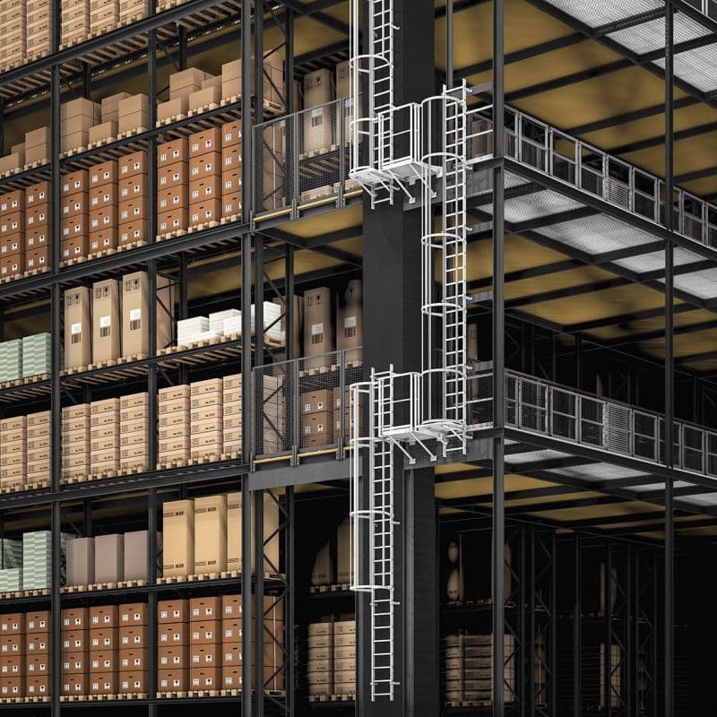 Стационарная лестница с защитой Hailo 5,88 м 21 ступень (горячеоцинк. сталь 1.0037/ASTM A36)