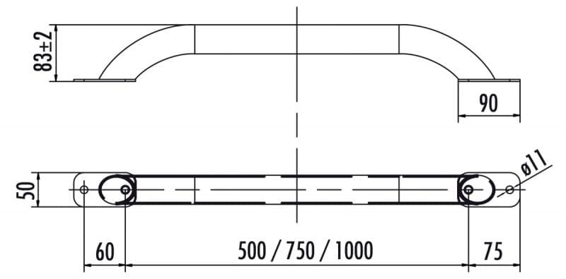 Входные поручни Hailo 750 мм (нерж. сталь 1.4301/AISI 304)