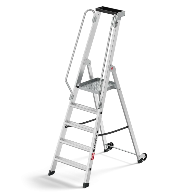 Стремянка с колесами и рабочей площадкой Hailo Master P80 5 ступеней