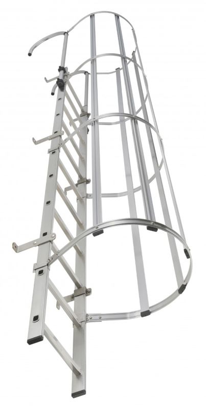 Стационарная лестница с защитой Hailo 6,16 м 22 ступени (алюминий+сталь)